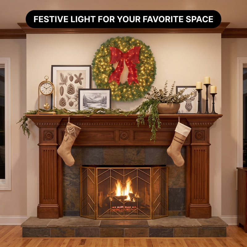 PRE-LIT CHRISTMAS WREATH – WARM LED DOOR DÉCOR - 7