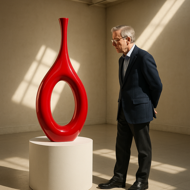 Premium Trombone Vase Large in Red - Contemporary Resin Floor Sculpture with Glossy Finish