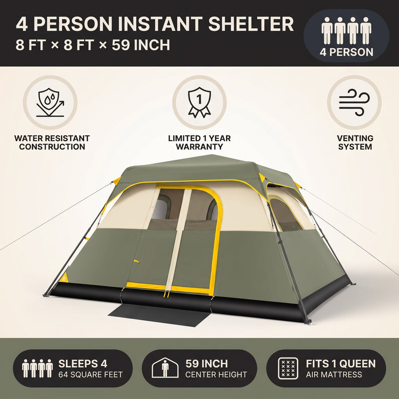 4-6 PERSON INSTANT CABIN CAMPING TENT – WATERPROOF FAMILY TENT WITH RAINFLY & CARRY BAG - 7