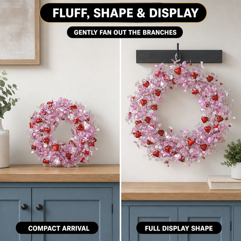 VALENTINE WREATHS FOR FRONT DOOR – HEART & BERRY FLORAL WREATH FOR VALENTINE’S DAY DÉCOR - 7