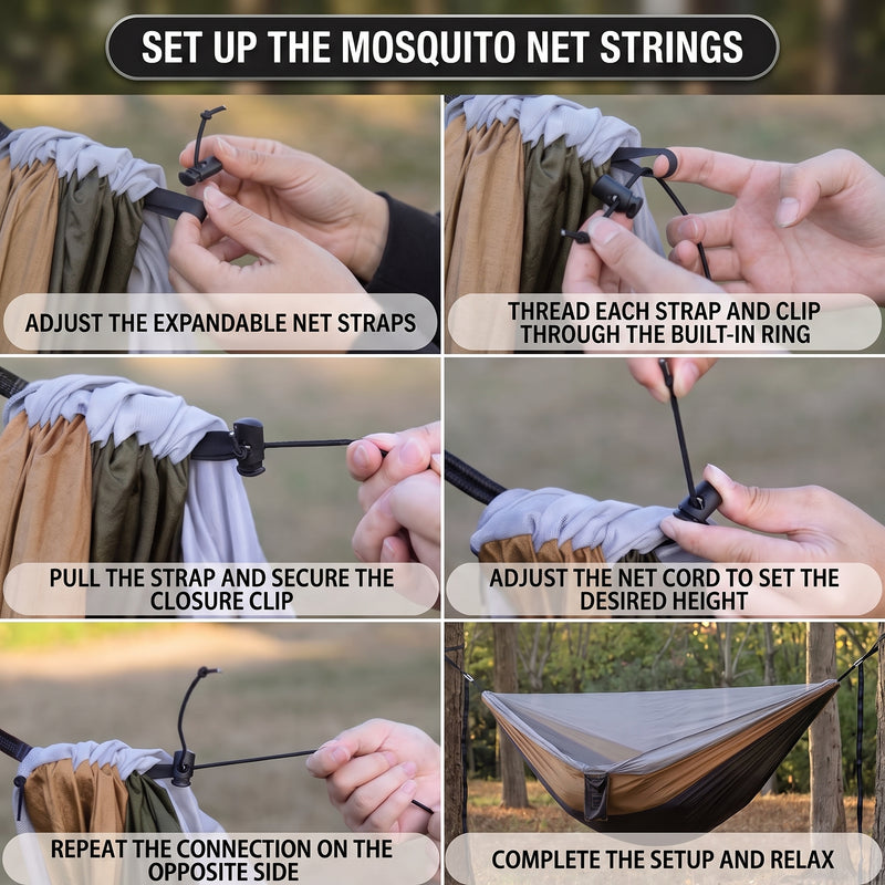 DOUBLE CAMPING HAMMOCK WITH REVERSIBLE BUG NET – 2 PERSON, 660 LB - 7