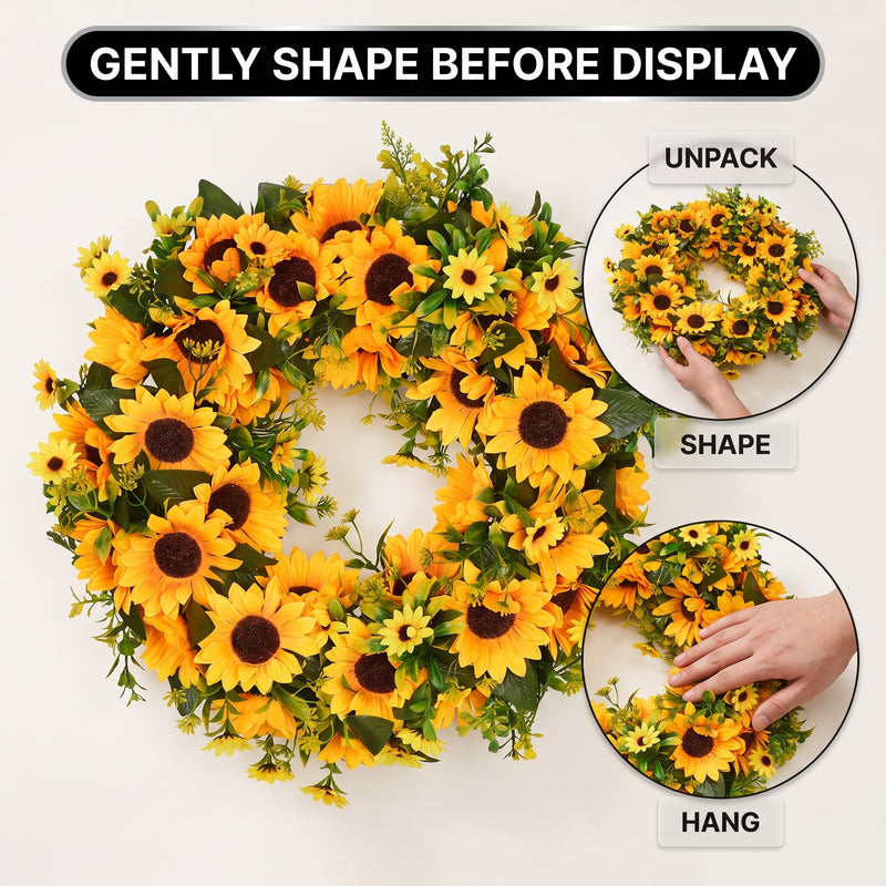 Sunflower Wreath for Front Door – Summer Floral Porch Décor - 7
