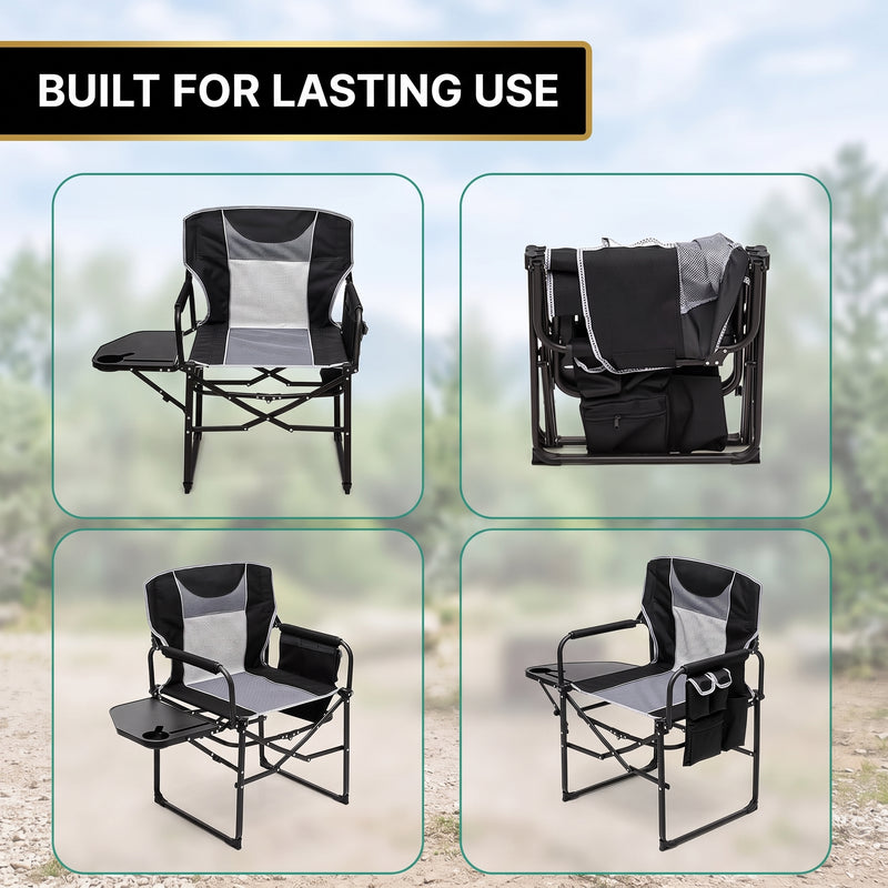 Camping Directors Chair, Heavy Duty,Oversized Portable Folding Chair with Side Table, Pocket for Beach, Fishing,Trip,Picnic,Lawn Blue - 7