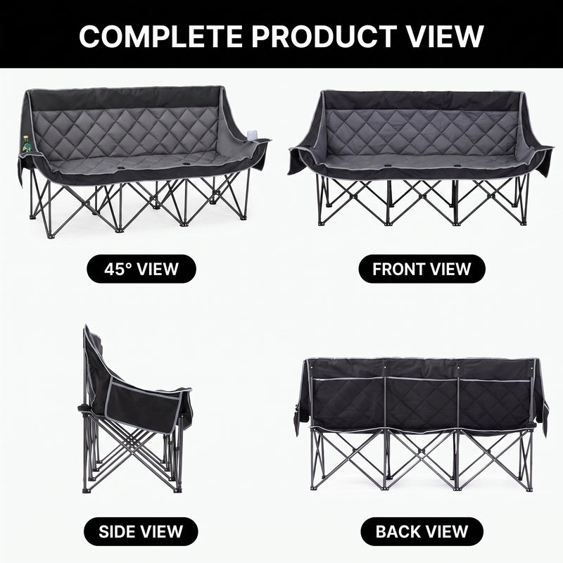Oversized Padded 3-Person Folding Camping Loveseat Chair – Heavy Duty Outdoor Seating - 7