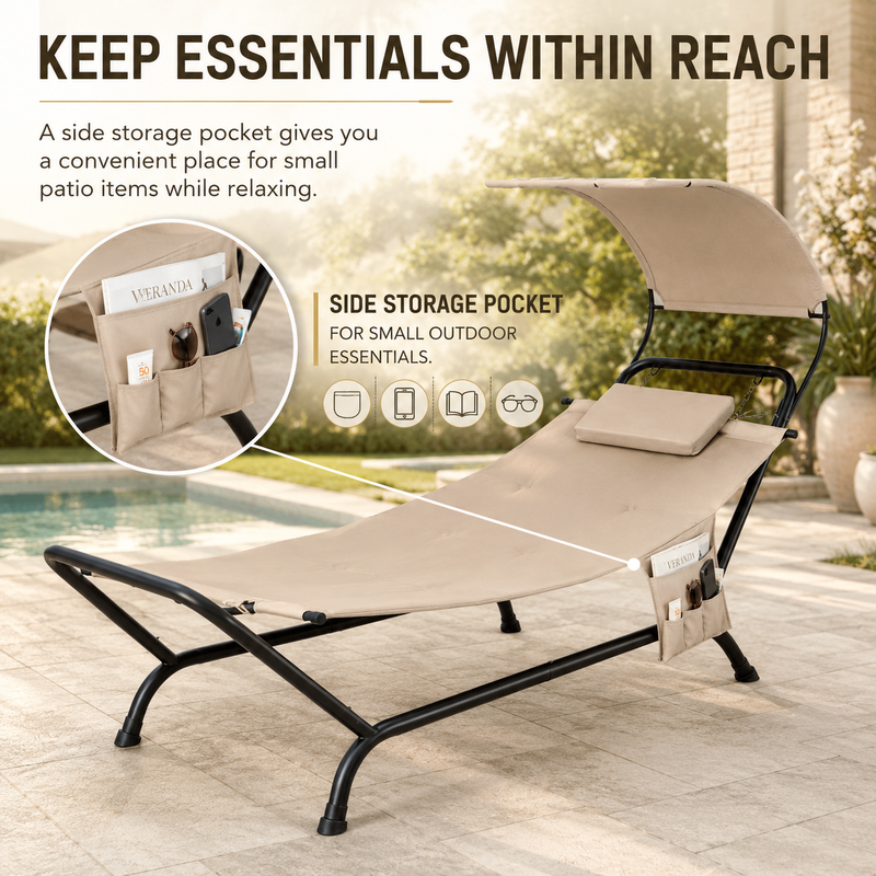 Single & Double Chaise Outdoor Lounger with Canopy – 2 Person Patio Daybed Sun Lounge Chair with Cushions & Headrests - 7