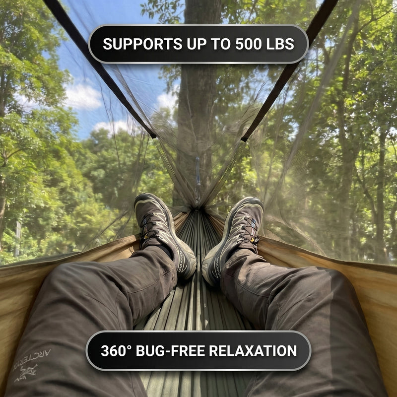 Over 600lbs Hammock, 1-2 person, Nylon with Mosquito Net - 7