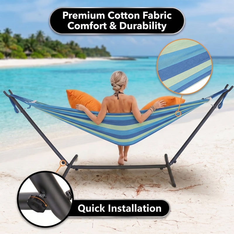 Double Hammock with Stand – Portable, Adjustable & 600lb Capacity for Indoor & Outdoor - 7