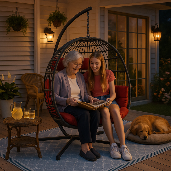 Outdoor Hanging Egg Chair Red - 2 Person Wicker Patio Swing with Stand, Comfort Cushions & All-Weather Durability