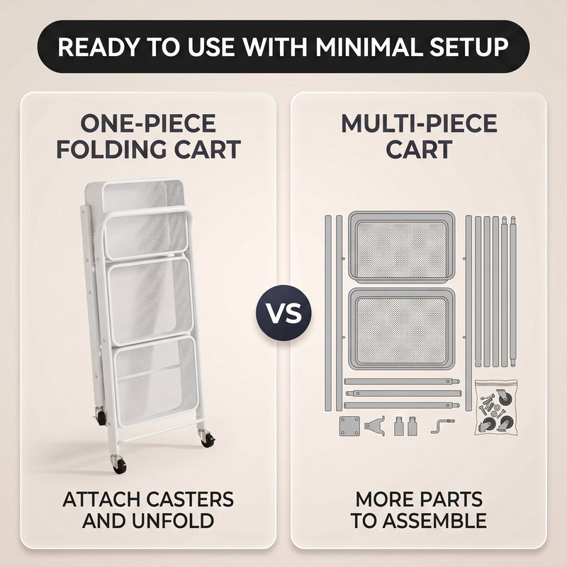 3-Tier Metal Rolling Cart – Foldable or Fixed Pegboard Styles - 7