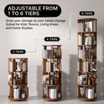 Rotating Bookshelf Tower – 360° Spinning Bookcase | 5 & 6-Tier, Solid Wood & MDF - 7