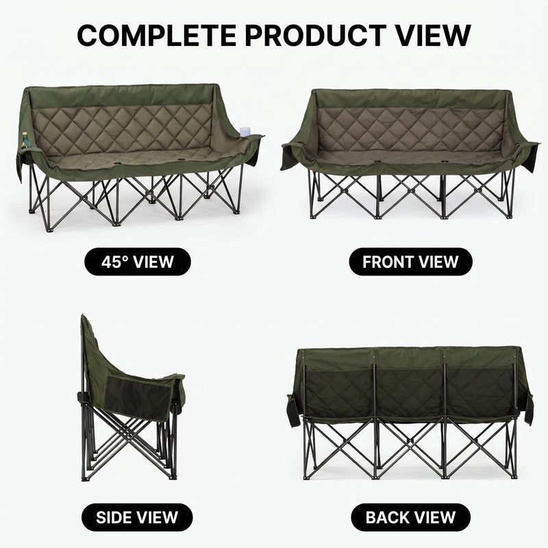 Oversized Padded 3-Person Folding Camping Loveseat Chair – Heavy Duty Outdoor Seating - 7