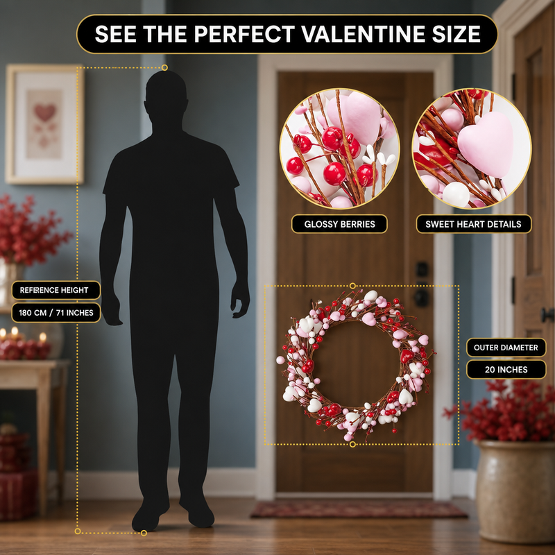VALENTINE WREATHS FOR FRONT DOOR – HEART & BERRY FLORAL WREATH FOR VALENTINE’S DAY DÉCOR - 7