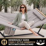 Outdoor Double Hammock with Stand for 2 – Heavy Duty Steel Frame, Pillow Included - 7
