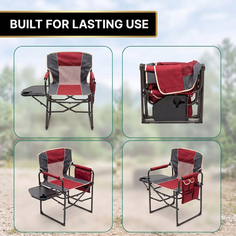 Camping Directors Chair, Heavy Duty,Oversized Portable Folding Chair with Side Table, Pocket for Beach, Fishing,Trip,Picnic,Lawn Blue - 7