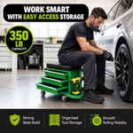 Mobile Mechanic Toolbox Seat with Drawers - Rolling Mechanic Stool with Sliding Tool Tray, Shop Stool with Wheels for Garage & Workshop, Auto Repair - 7