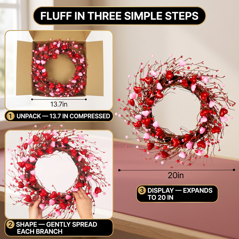 VALENTINE WREATHS FOR FRONT DOOR – HEART & BERRY FLORAL WREATH FOR VALENTINE’S DAY DÉCOR - 7