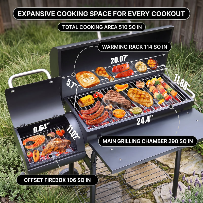 Portable Charcoal Grill with Smoking Function, Foldable Suitcase Design with Wheels, Multi-Tier Storage Rack & Waterproof Cover for Outdoor BBQ Parties - 7