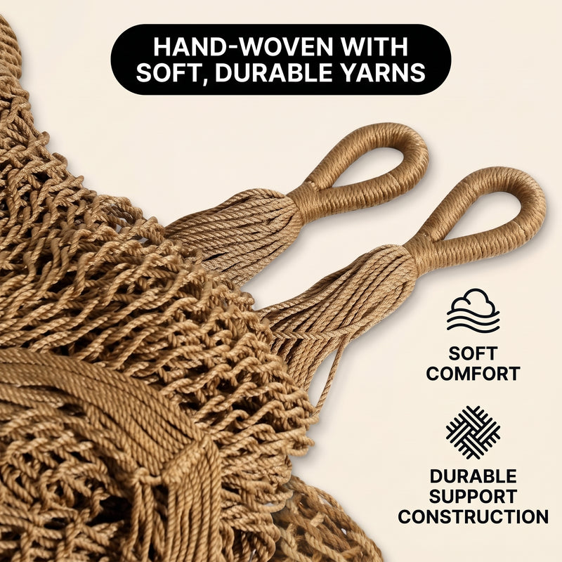 Handwoven Mayan Rope Double Hammock with Tree Straps, Carabiners & Carry Bag - 7