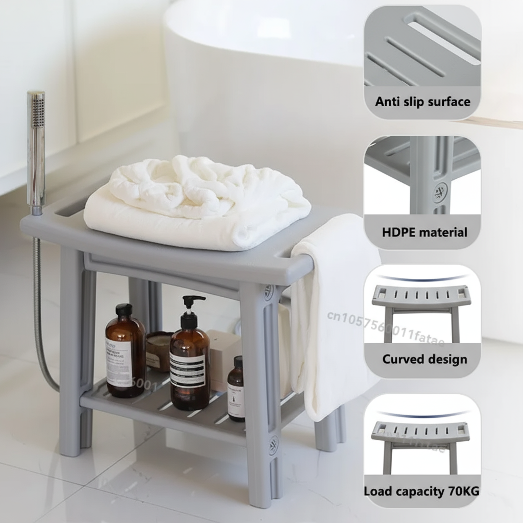Waterproof Multipurpose Shower Bench Stool with Storage Shelf | Trufairs