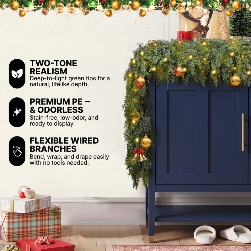 CHRISTMAS GARLAND WITH LIGHTS – PRE-LIT HOLIDAY GREENERY - 7