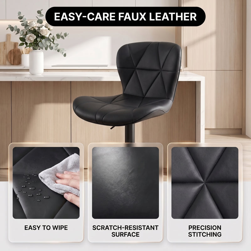 COUNTER BAR STOOLS SET OF 2 – ADJUSTABLE SWIVEL FAUX LEATHER SEATS - 7