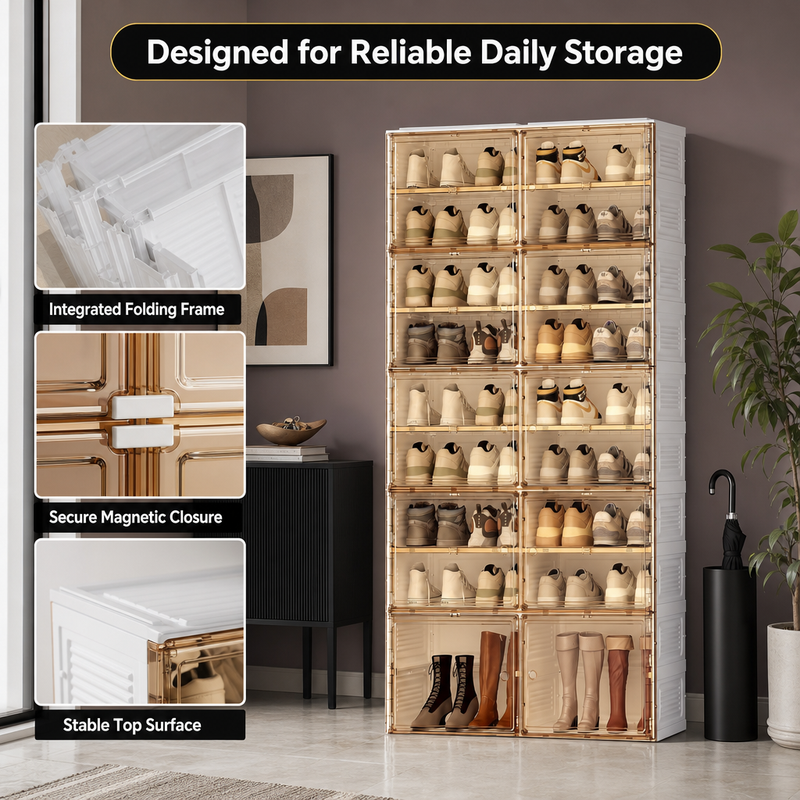 Foldable Shoe Cabinet with Doors – Slim Entryway Shoe Storage Organizer - 7