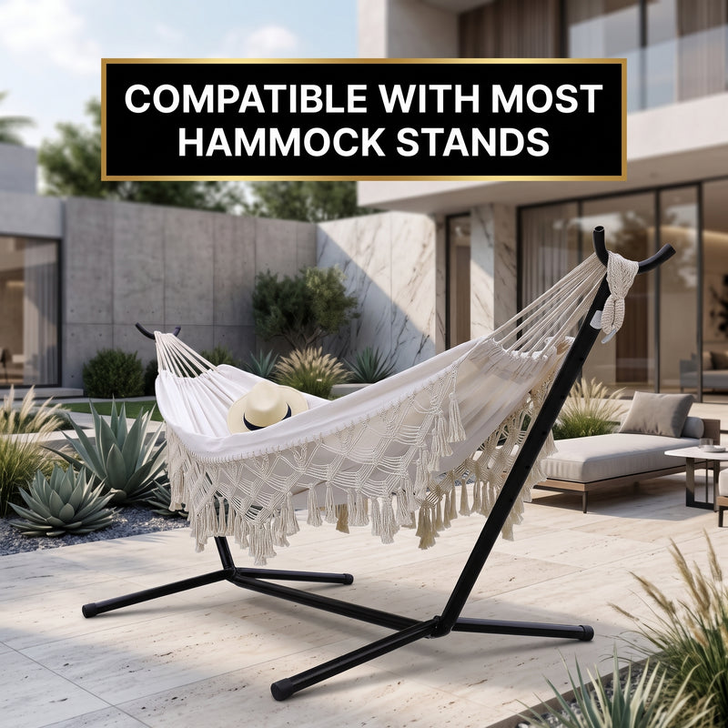 Boho Macrame Double Hammock Swing with Tassels – 2 Person Hanging Chair for Indoor & Outdoor Relaxation - 7