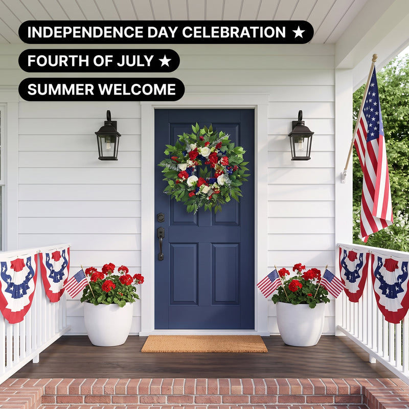 4TH OF JULY WREATH FOR FRONT DOOR – RED, WHITE & BLUE PATRIOTIC DÉCOR - 7