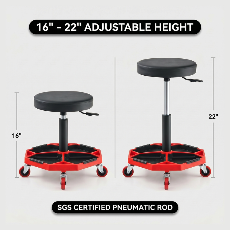 360° Swivel Pneumatic Mechanic Stool — 300–330 lbs Capacity, Padded Seat | Trufairs - 7
