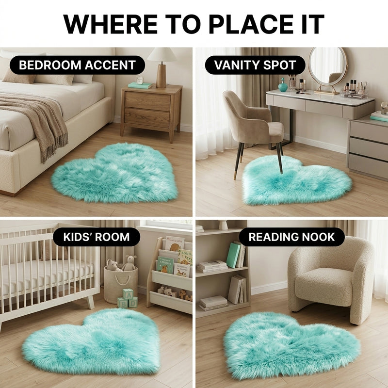 Heart Shaped Rug – Fluffy Faux Fur Plush Decor - 7