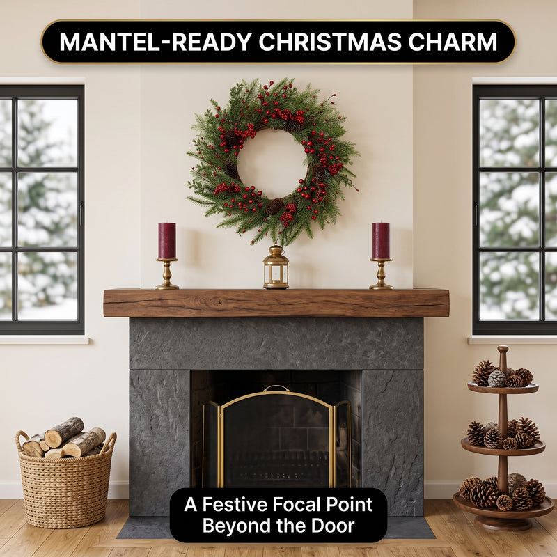 CHRISTMAS BERRY WREATH FOR FRONT DOOR – WINTER PINE HOLIDAY DÉCOR - 7