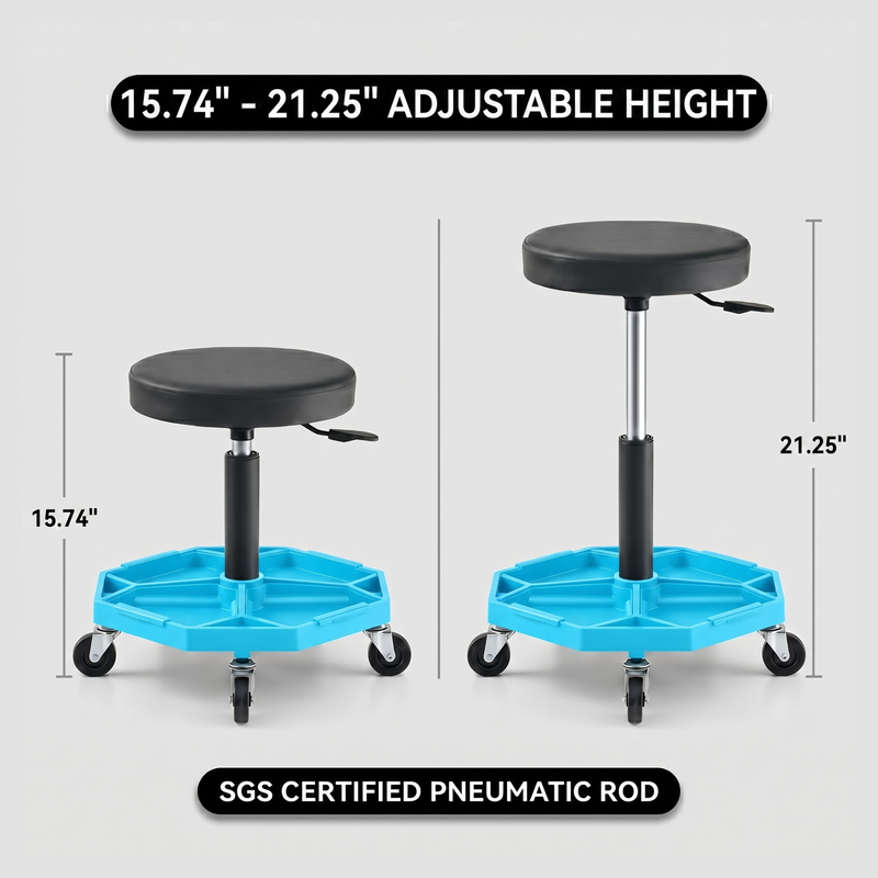 360° Swivel Pneumatic Mechanic Stool — 300–330 lbs Capacity, Padded Seat | Trufairs - 7