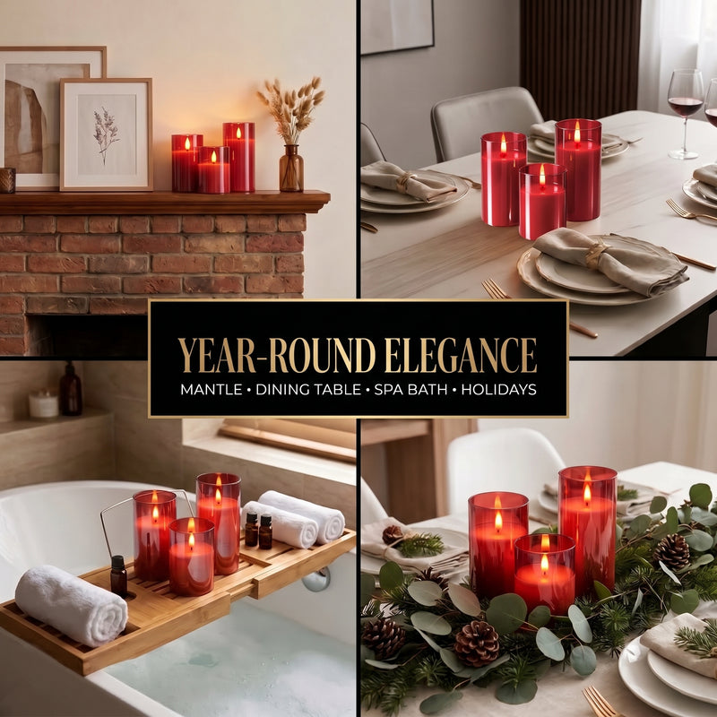 Flameless Candles with Remote & Timer – Glass Pillar Set of 3 - 7