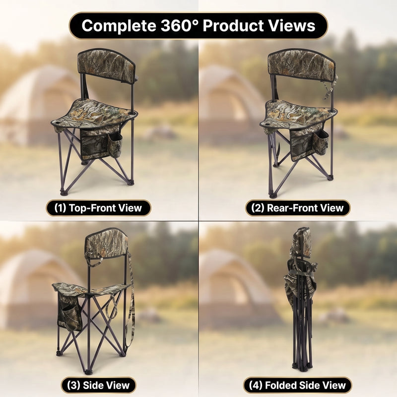 Tri-Lite Stool w/Back, Lightweight Portable Fishing Chair w/Cupholder and Carry Strap, Supports 225-Lb, Portable Outdoor Chair for the Hunting Blind, Camping, Travel, Hiking - 7
