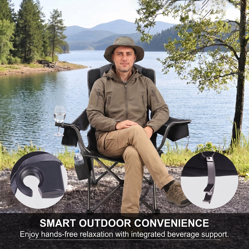 Oversized Portable Camping Chair with Lumbar Support & Cooler Bag - 7