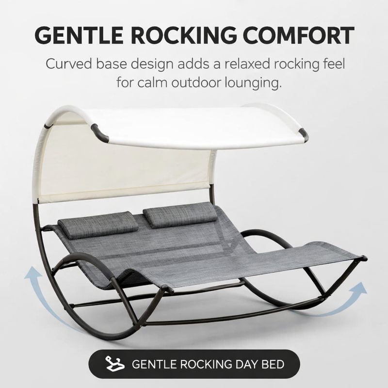 Single & Double Chaise Outdoor Lounger with Canopy – 2 Person Patio Daybed Sun Lounge Chair with Cushions & Headrests - 7