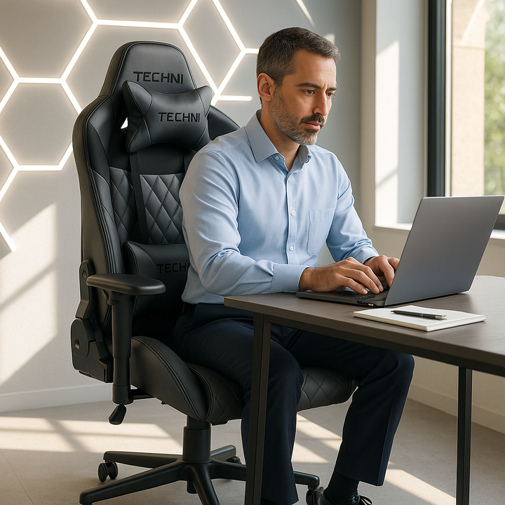 Techni Sport XL Ergonomic Gaming Chair – Heavy-Duty Memory Foam GamerXL Series in Gray with Adjustable 2D Arms & Lumbar Support