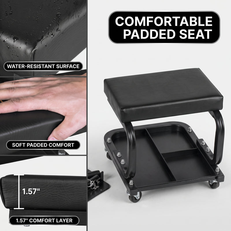 Rolling Mechanic Stool with Tool Tray - Creeper Seat with Wheels for Garage & Shop, Rolling Work Stool with Wheels for Mechanics, Auto Repair Workshop - 7