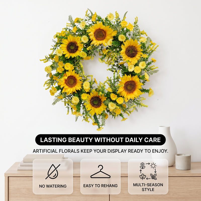 SUNFLOWER WREATH FOR FRONT DOOR – SUMMER FLORAL PORCH DÉCOR - 7