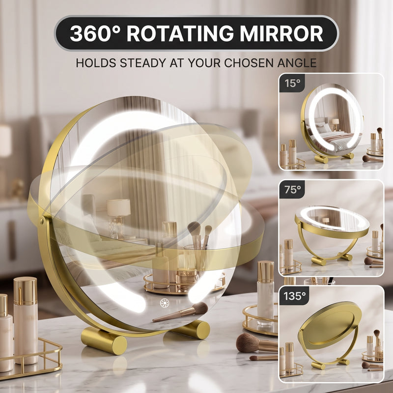 LED Vanity Mirror with Halo Lights – Dimmable, Touch Control, 360° Rotation - 7