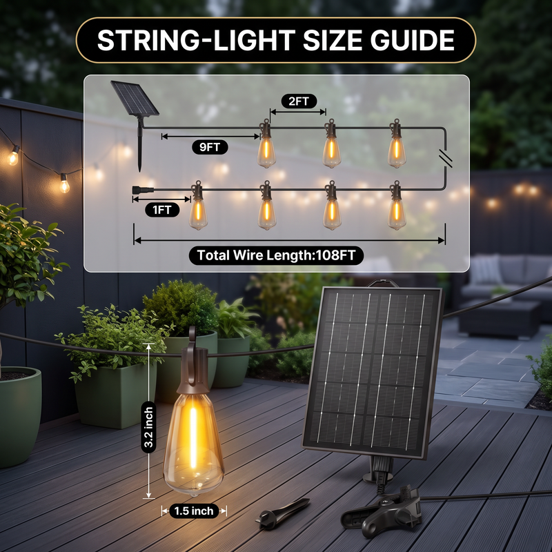 Outdoor Solar String Lights with Remote — Black, 37–108 ft - 7