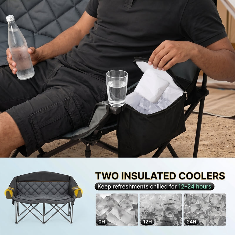 Oversized Padded 2-Person Folding Camping Loveseat Chair – Heavy Duty Outdoor Seating - 7