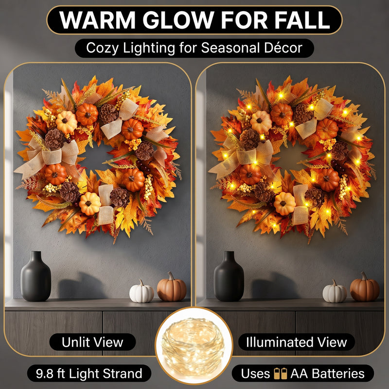 PUMPKIN WREATH FOR FRONT DOOR – FALL FARMHOUSE DÉCOR - 7
