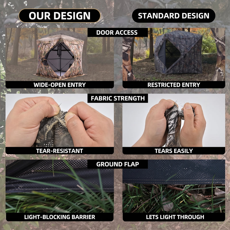 SucceBuy Hunting Blind, 270° & 360° See Through Ground Blind, 2-3 Person / 3-4 Person Pop Up Deer Blind for Hunting with Carrying Bag, Portable Tent - 7