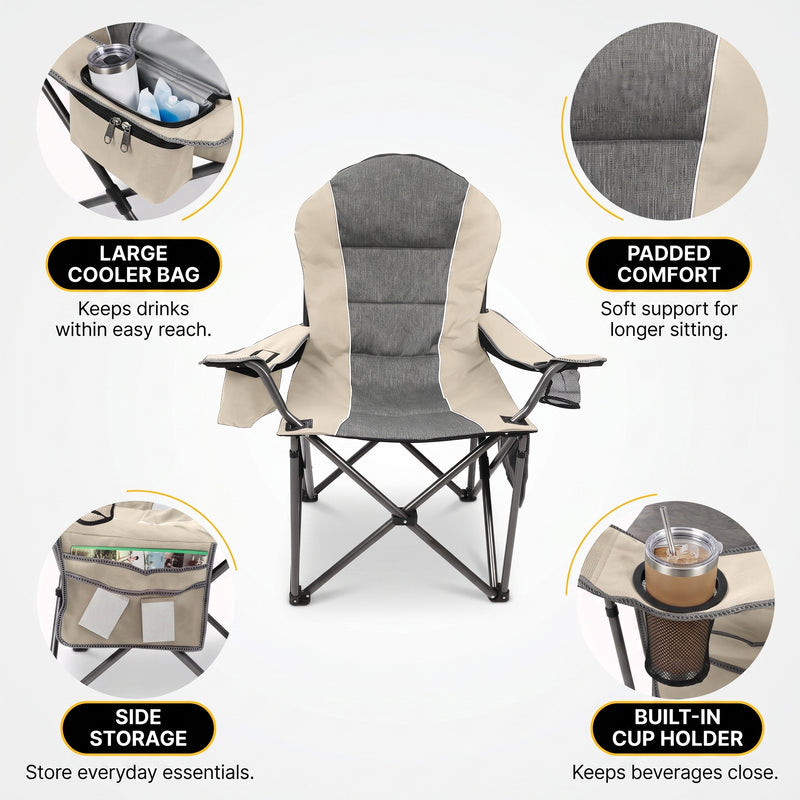 Oversized Portable Camping Chair with Lumbar Support & Cooler Bag - 7