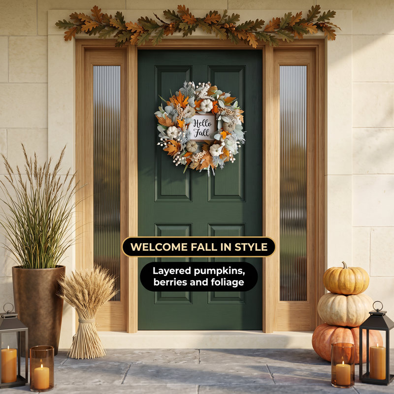 PUMPKIN WREATH FOR FRONT DOOR – FALL FARMHOUSE DÉCOR - 7