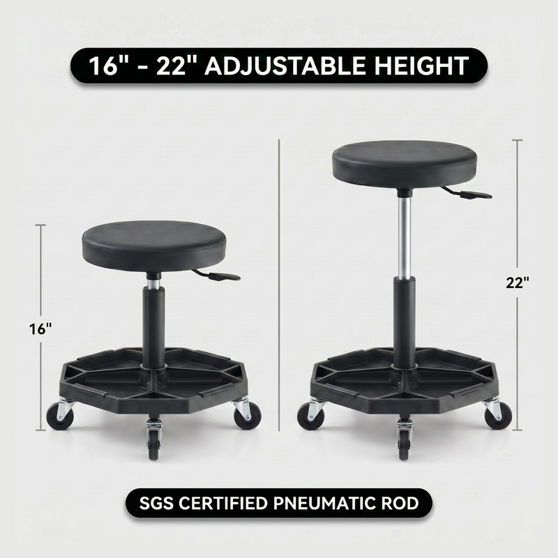 360° Swivel Pneumatic Mechanic Stool — 300–330 lbs Capacity, Padded Seat | Trufairs - 7