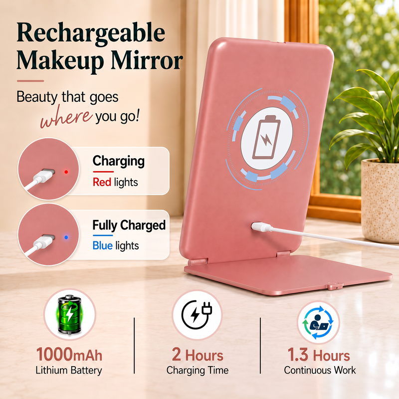 Portable LED Makeup Mirror – Rechargeable, Adjustable Brightness, Compact & Travel-Friendly - 7
