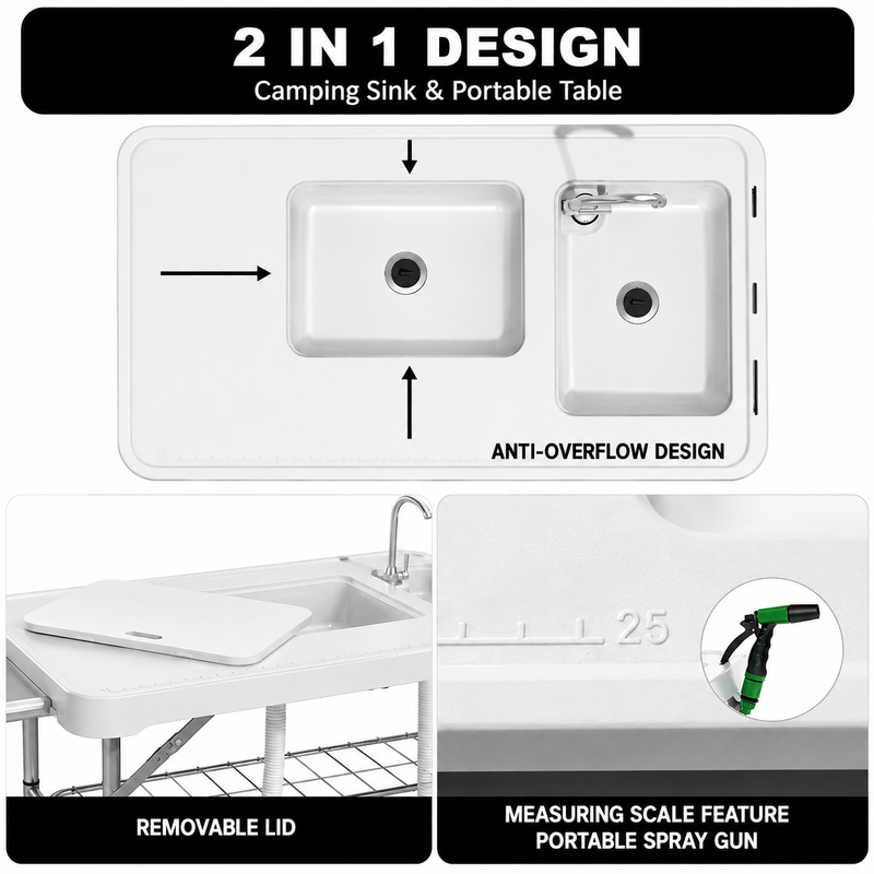 Folding Fish Cleaning Table with Sink & Sprayer Options - 7