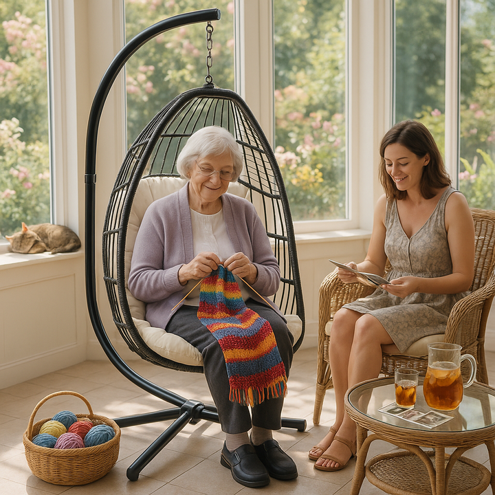 Outdoor Hanging Egg Chair Beige - 2 Person Wicker Patio Swing with Stand, Comfort Cushions & All-Weather Durability